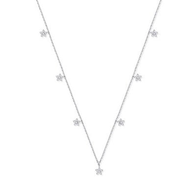 Diamond Sparkling Flower Necklace 7 Floral Charms 9ct White Gold 18" / 45cm
