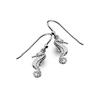 Hippocampus Kuda Seahorse Earrings Sterling Silver 925 Hallmarked Drops