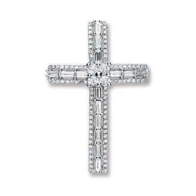 1 Carat Diamond Cross Pendant 18ct White Gold Baguette 18"/45cm Genuine Diamonds