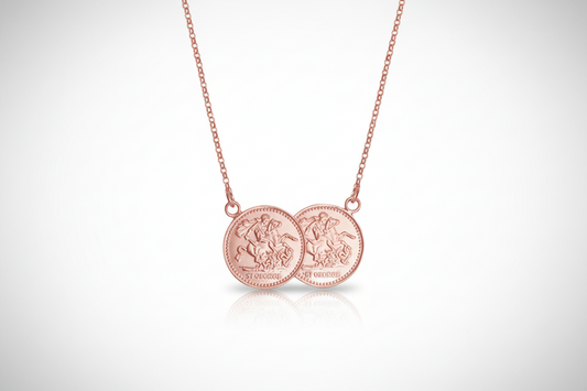 Half Sovereign Necklace Solid Sterling Silver Rose Gold Plated Pendant 17 "