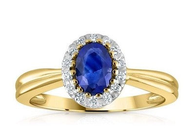 Sapphire and Diamond Cluster Ring 9ct Yellow Gold Oval Engagement Hallmarked