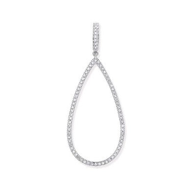 Real Diamond Teardrop Pendant Necklace 9ct White Gold 18" Chain 0.23ctw Diamonds