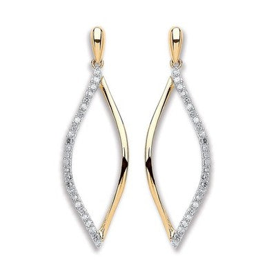 9ct Yellow Gold Diamond Twist Drop Earrings 30mm Dangle Pierced Ladies Gift Box