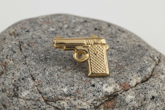 Men's Pistol Gun Earring 9ct Yellow Gold Gents Stud