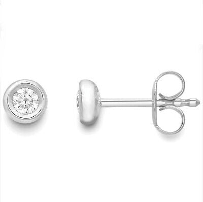 18ct White Gold Diamond Solitaire Earrings 0.16ctw Rub Over Smooth Setting