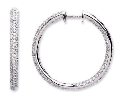 Pave Diamond Hoop Earrings 18ct White Gold 31mm Diameter 2.30ctw Real Diamonds