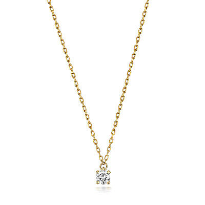 Yellow Gold Diamond Solitaire Necklace Hallmarked 15-16.5" Chain 0.10ct