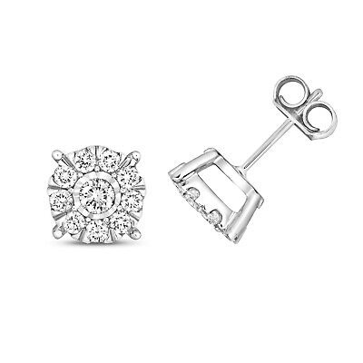Diamond Stud Earrings 9ct White Gold Brilliant Illusion Set 0.65ctw