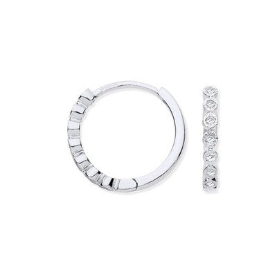 Real Diamond Hoop Earrings 9ct White Gold 15mm Diameter 0.10ctw Mined Diamonds