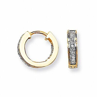 Men's Earrings Diamond Huggie Earrings 9 Carat Yellow Gold Hoop Earrings 0.09ct