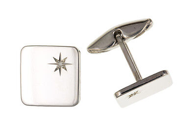 Diamond Square Cufflinks Solid Sterling Silver