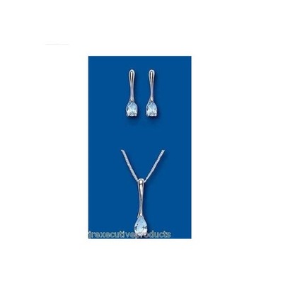 Real Blue Topaz Matching Set Solid Sterling Silver Pendant and Earrings 18"