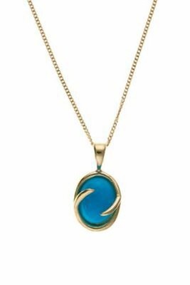 Yellow Gold Turquoise Oval Pendant Necklace with Matching Stud Earrings