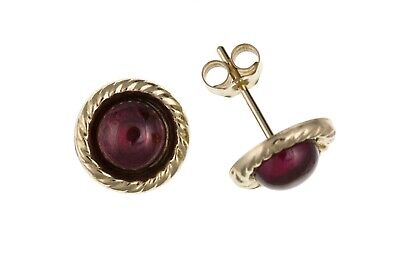 9ct Gold Garnet Stud Earrings Yellow Gold Cabachon Solitaire January Birthstone 
