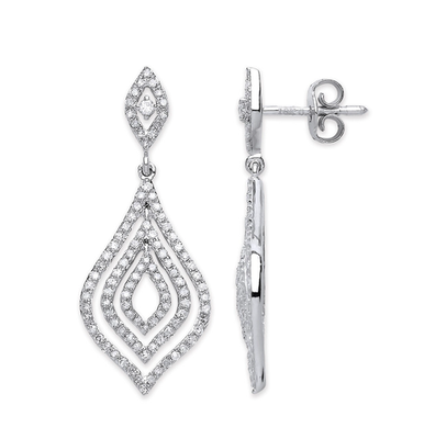18K White Gold Diamond Marquise Tiered Openwork Dangle Drop Earrings