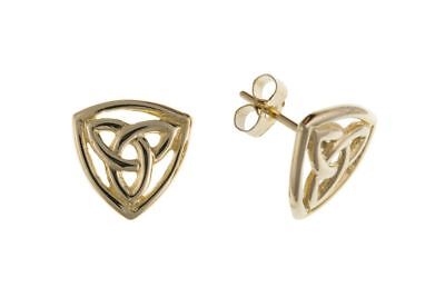Yellow Gold Celtic Stud Earrings Solid 9 Carat Triangle Studs British Made
