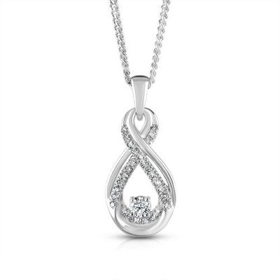 Real Diamond Infinity Pendant 9ct White Gold 18" Chain 0.20ctw Premium Diamonds