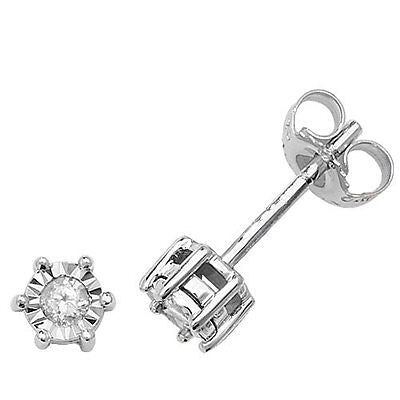 Diamond Solitaire Earrings White Gold Studs Illusion Set Real Diamonds