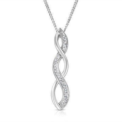 Real Diamond Twist Pendant Necklace 9ct White Gold 18" / 45cm Chain