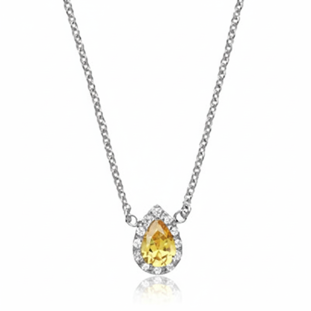Yellow Sapphire Silver Necklace Sparkling Gemset Pendant 925 Hallmark