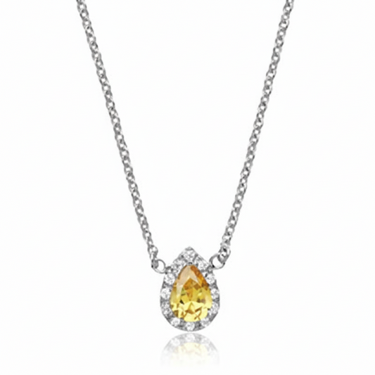 Yellow Sapphire Silver Necklace Sparkling Gemset Pendant 925 Hallmark