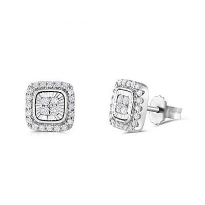 Real Diamond Square Earrings 9ct White Gold 0.33ctw Natural Mined Diamonds