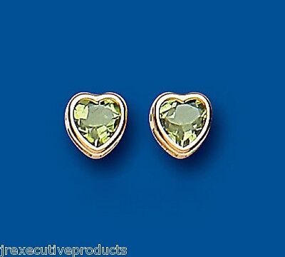 9ct Gold Peridot Heart Stud Earrings Yellow Gold Solitaire August Birthstone