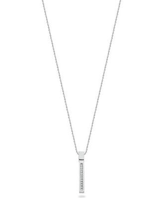 Diamond Vertical Bar Pendant Necklace 9ct White Gold 18" Chain