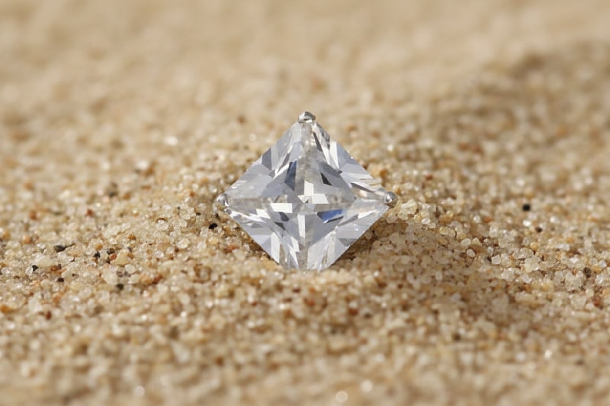 Men's Earring Square Solitaire Gents Solid Sterling Silver Stud