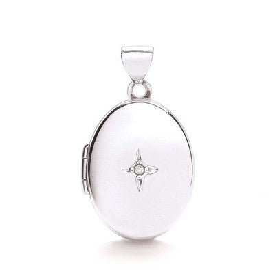 Diamond Oval Locket 9ct White Gold Hallmarked 18" Chain