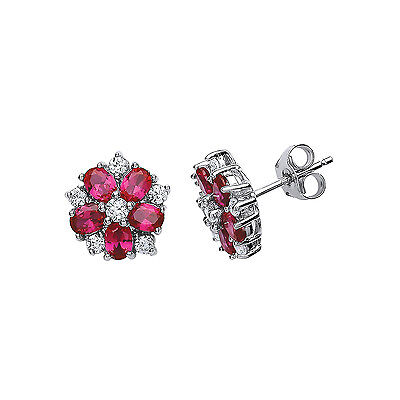 Ruby Earrings Silver Stud Sterling Silver Platinum Plated Studs