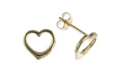 9ct Open Heart Stud Earrings Yellow Gold Studs British Made