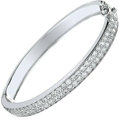 Solid Silver Baby Bangle Cubic Zirconia Hinged Christening Gift
