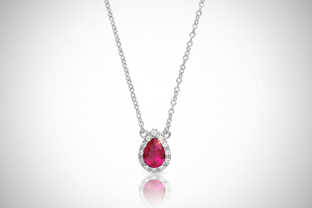 Ruby Pear Silver Necklace Sparkling Gemset Pendant 925 Hallmark