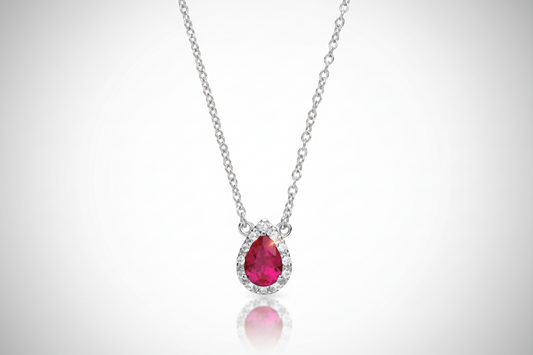 Ruby Pear Silver Necklace Sparkling Gemset Pendant 925 Hallmark