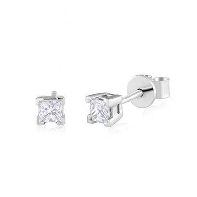 Square Diamond Solitaire Earrings 18ct White Gold 0.30ctw Princess Real Diamonds