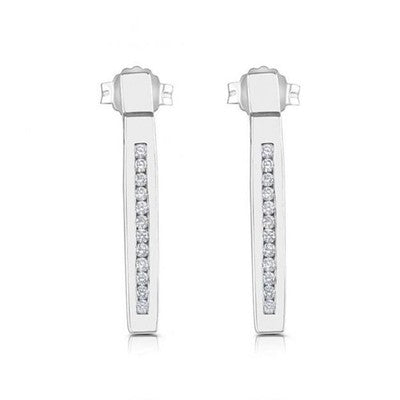 White Gold Diamond Bar Stud Earrings | Ladies Sparkly Minimalist Jewellery Gift
