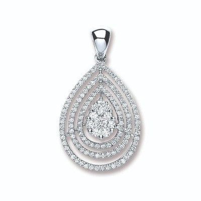 Diamond Teardrop Pear Pendant 18ct White Gold 18"/45cm Chain 0.60ctw Diamonds