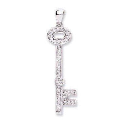 Genuine Diamond Key Pendant Necklace 18ct White Gold Hallmarked