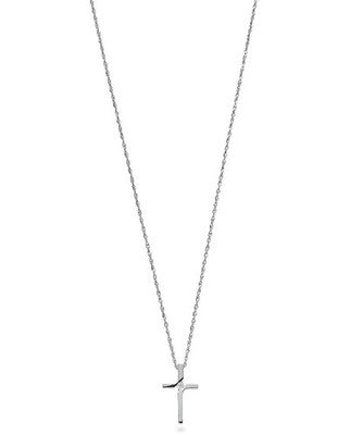 Elegant Diamond Cross Pendant Necklace 9ct White Gold 18" Singapore Chain
