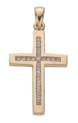 Channel Set Diamond Cross Pendant 9ct Yellow Gold 0.35ct Real Diamonds 18" Chain