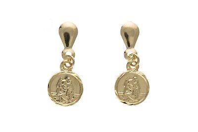 Solid Gold Saint Christopher Earrings Drop Ears 9 Carat Yellow 375 Hallmarked