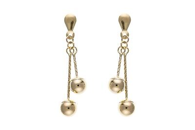 9ct Double Bead Drop Earrings Yellow Gold Hallmarked Drops Dangly