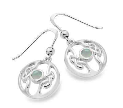 Blue Chalcedony Celtic Knot Earrings Solid Sterling Silver Drops 925 Stamp