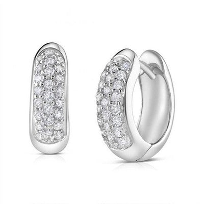 Real Diamond Huggie Hoop Earrings 9ct White Gold 14mm Diameter 0.42ctw Diamonds