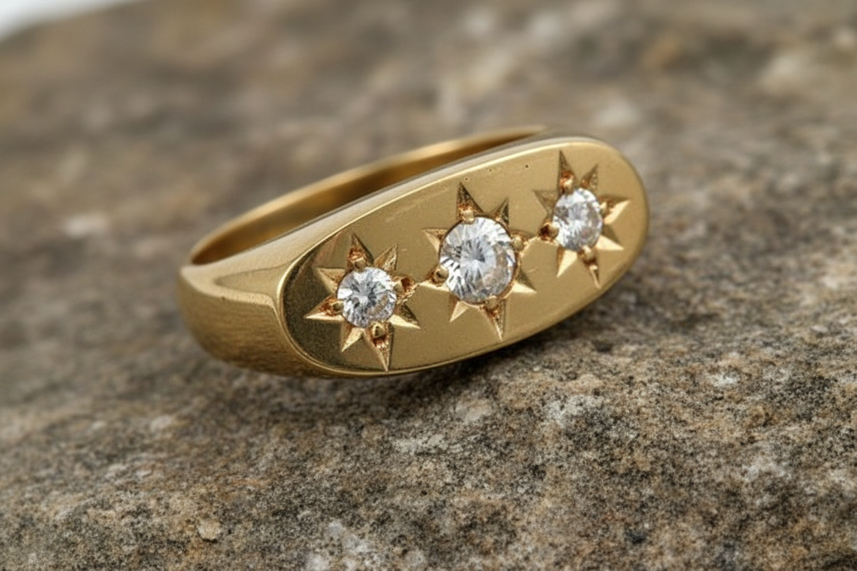 Men's Three Stone Ring Trilogy Engagement Solid 9 Carat Hallmarked British Made