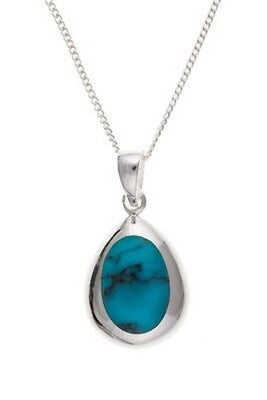 Real Turquoise Teardrop Matching Set Pendant and Earrings Solid Sterling Silver
