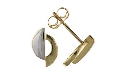 9ct Two Colour Gold Stud Earrings Yellow and White Gold Hallmarked British Made