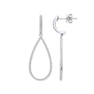 White Gold 38mm Drop Natural Diamond Teardrop Earrings