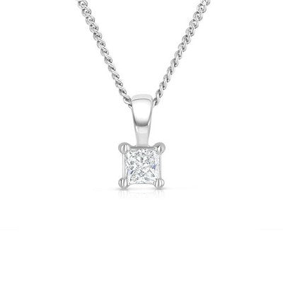 Stunning 0.25ct Princess Cut Diamond Solitaire Pendant Necklace 18ct White Gold